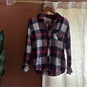 Rails Hunter Plaid Flannel Button Up Shirt White Indigo Blue‎ Blush $148 Size XS